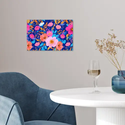 Bloemen - Blauw - Roze poster papier klein -sfeer3