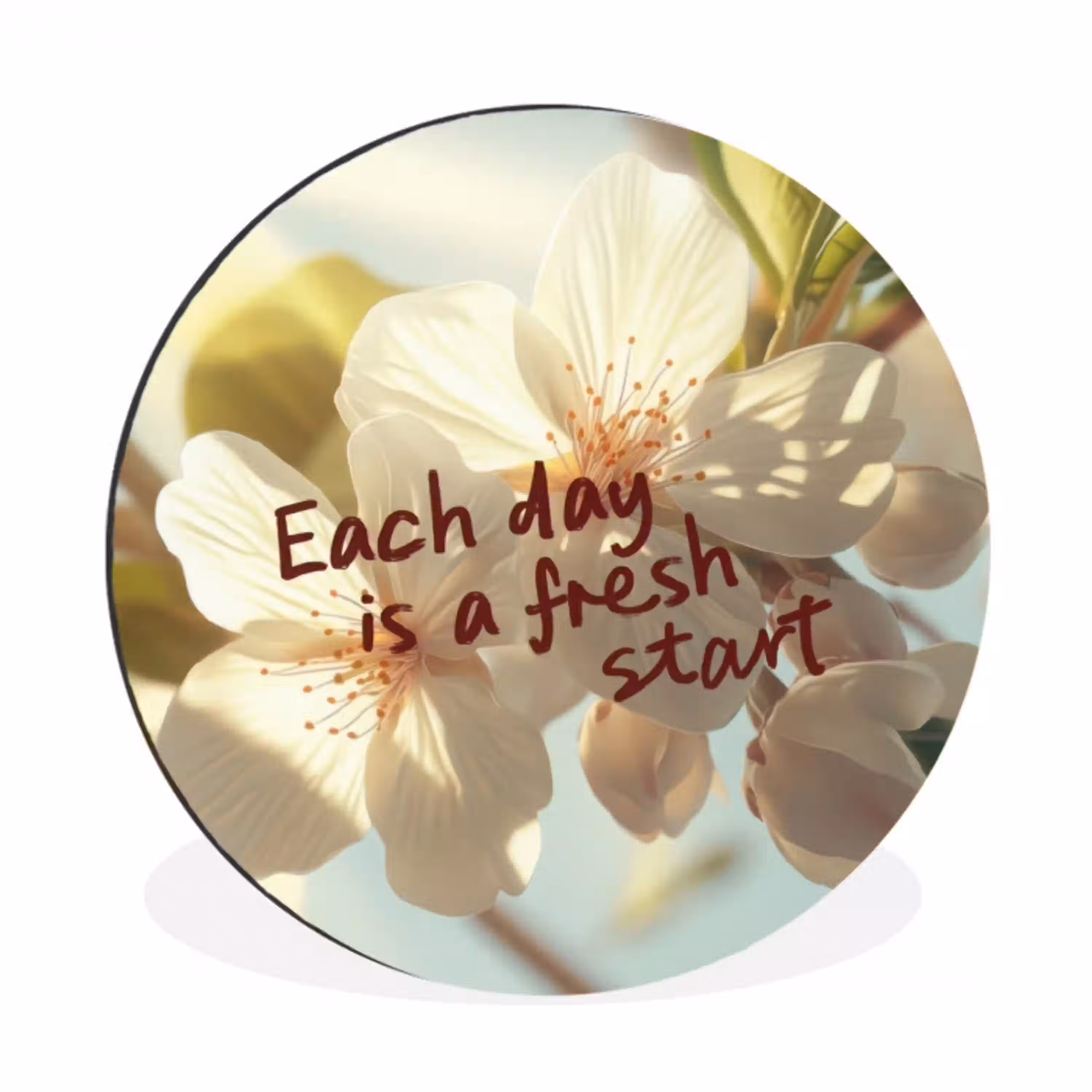 Bloesems - Zonlicht - Quote - Wit Wandcirkel aluminium klein -3d
