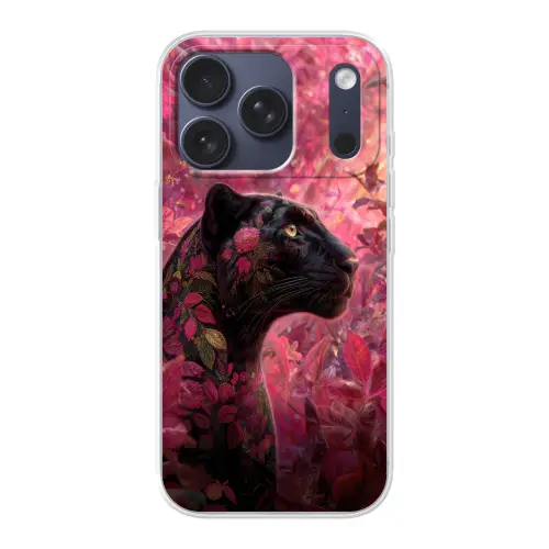 Luipaard - Bloemen - Roze Telefoonhoesje iPhone 17 Pro klein -3d