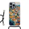 Dorp - Heuvels - Landschap - Bomen Hoesje iPhone 16 Pro Max met koord klein -3d