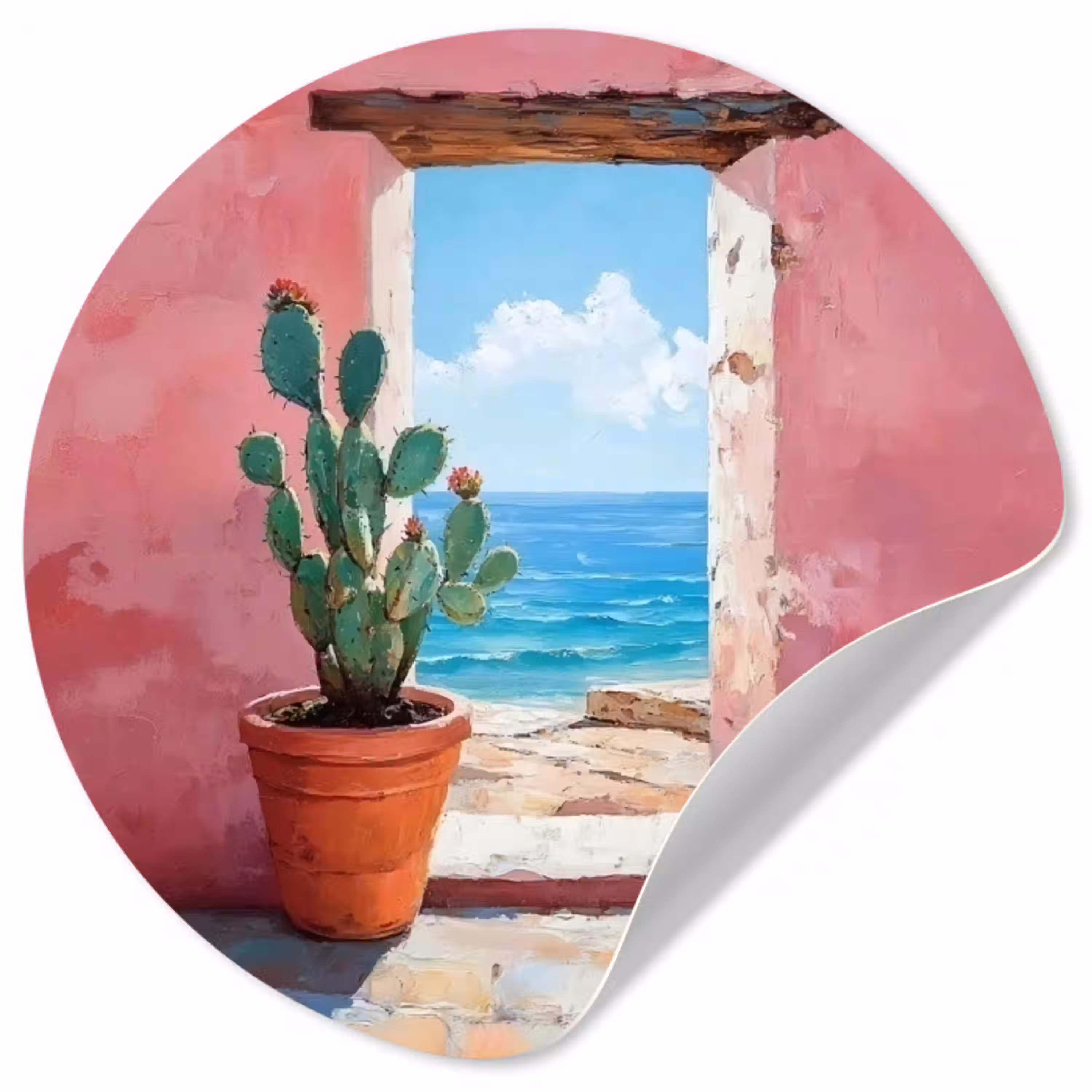 Zee - Roze - Cactus Wandcirkel behangsticker klein -3d
