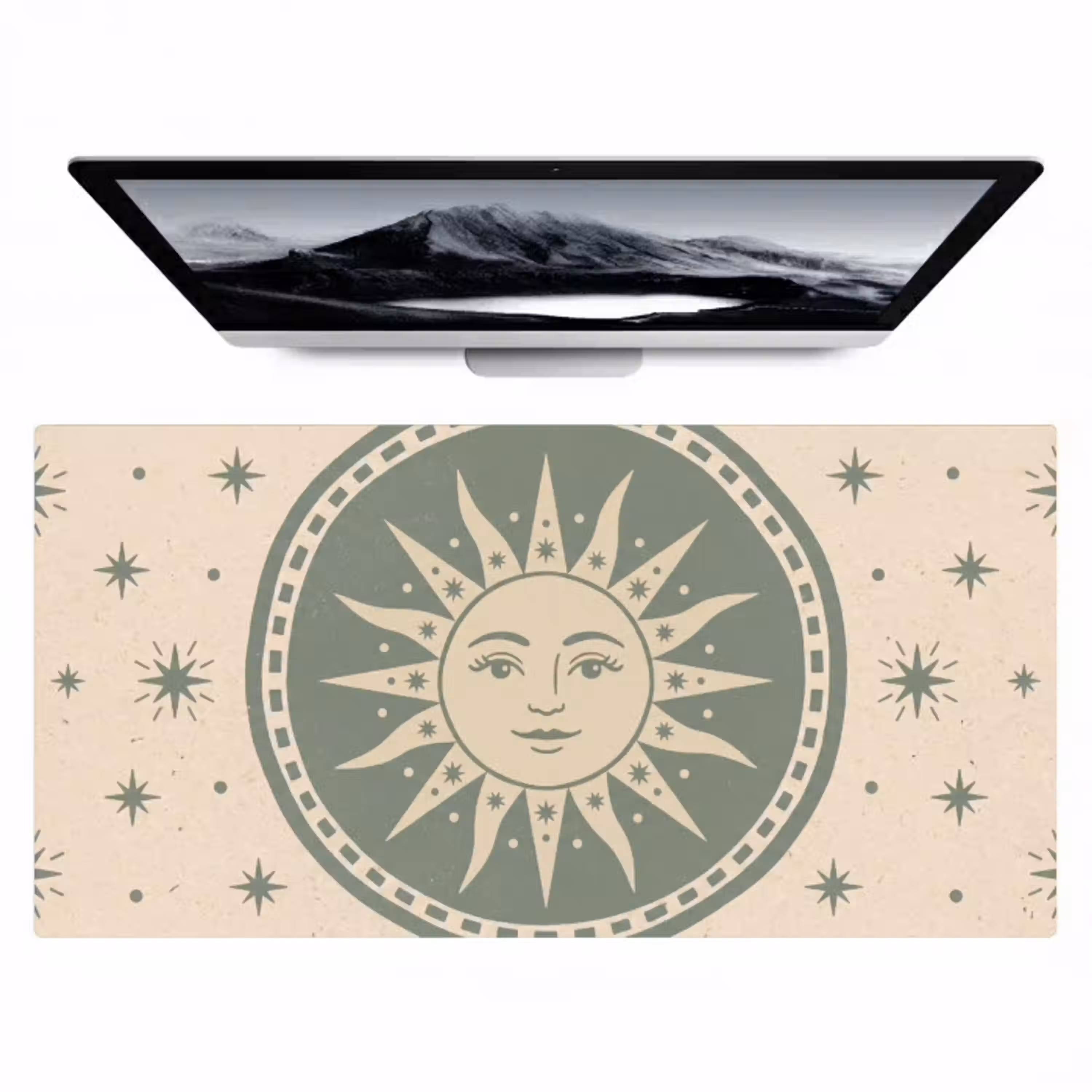 Zon - Sterren - Astrologie - Vintage - Groen Muismat XXL klein -zzz3d