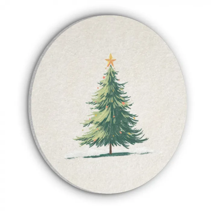 Kerstboom - Illustratie - Ster - Sneeuw Akoestische PET Vilt - Rond klein -3d