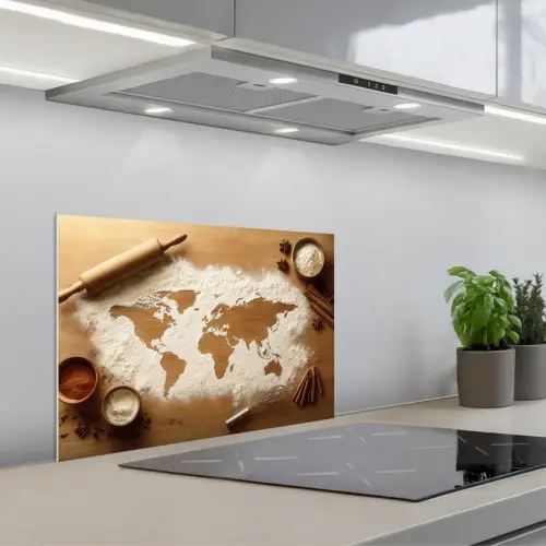 Hout - Wereldkaart - Bakken - Keuken keuken achterwand spatscherm klein -3d_schuin