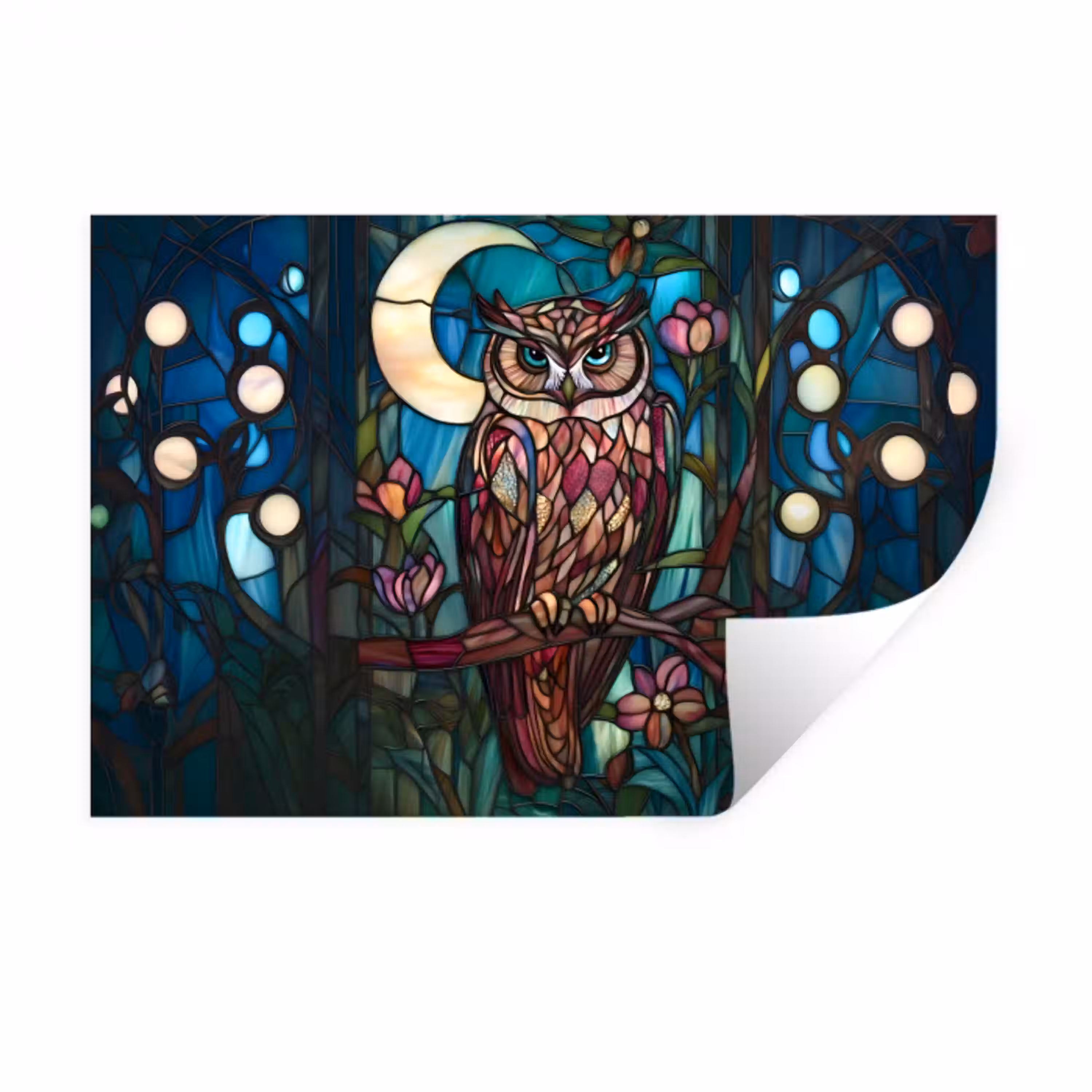 Uil - Mozaïek - Maan - Nacht Muursticker klein -3d