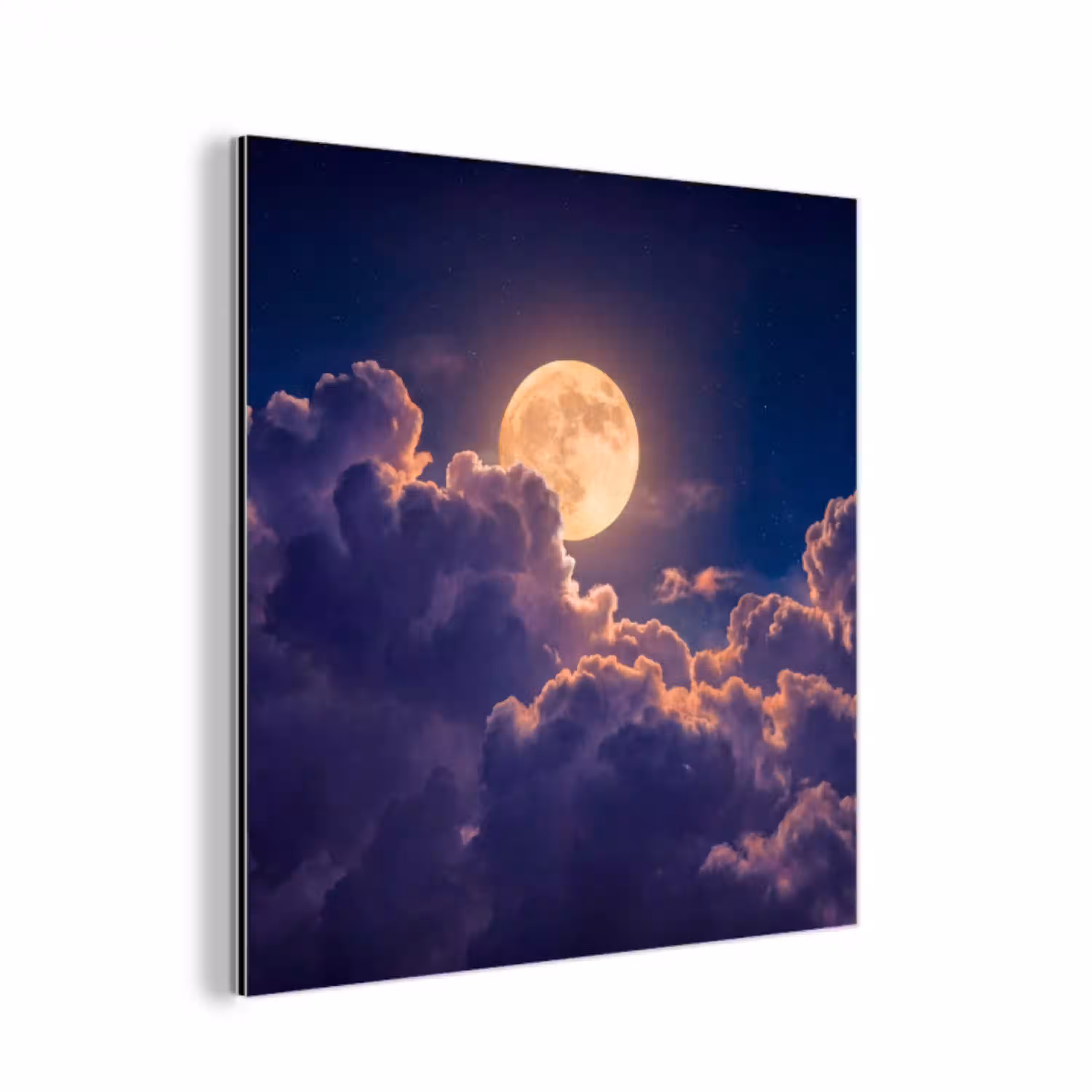 Maan - Wolken - Nacht - Oranje aluminium wit klein -3d