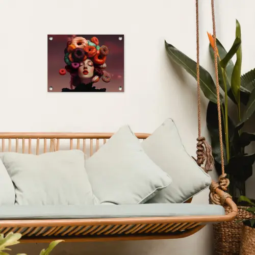 Vrouw - Donuts - Kleurrijk tuinposter los doek klein -sfeer7