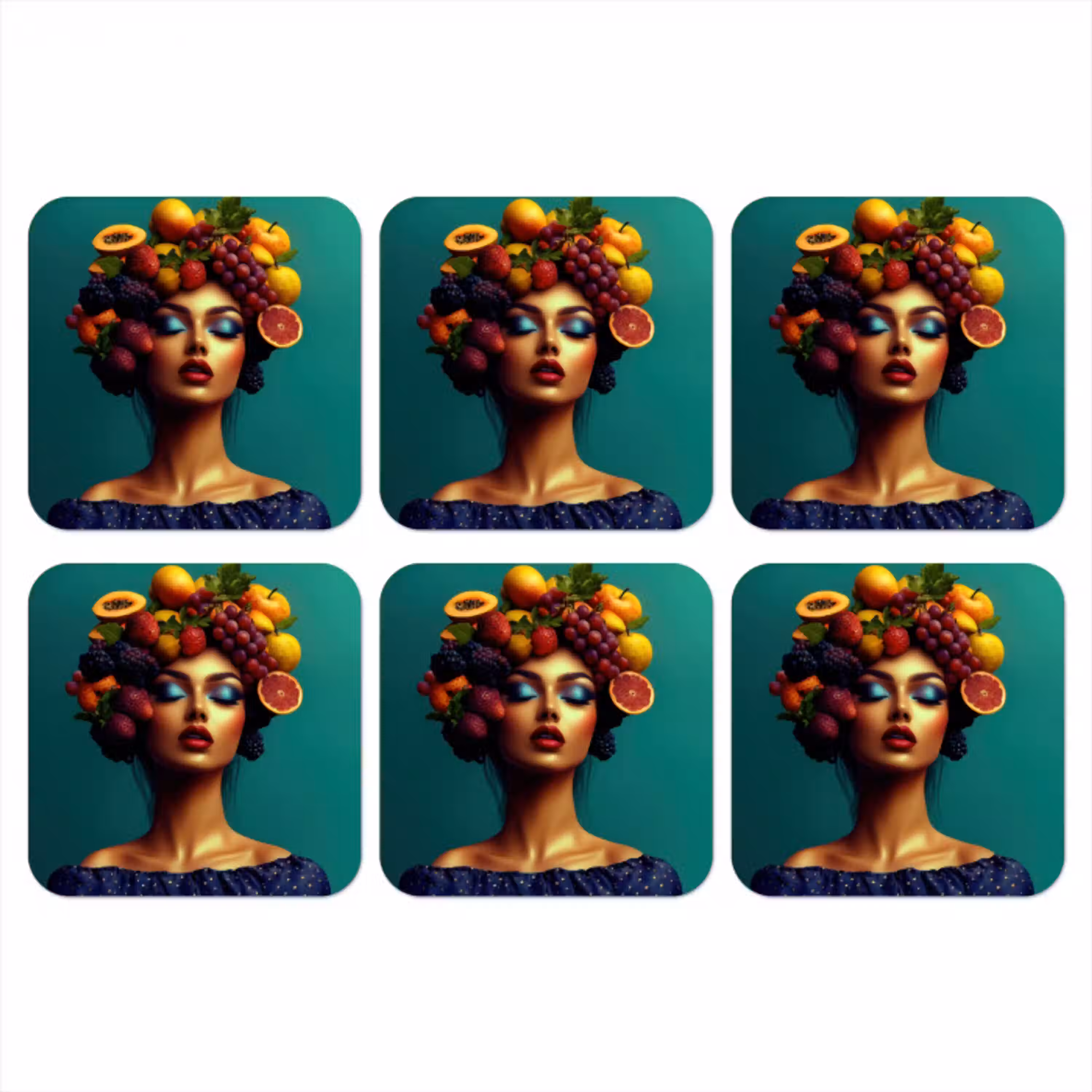 Vrouw - Hoodtooi - Tropisch - Fruit - Druiven onderzetter kurk middel -3d