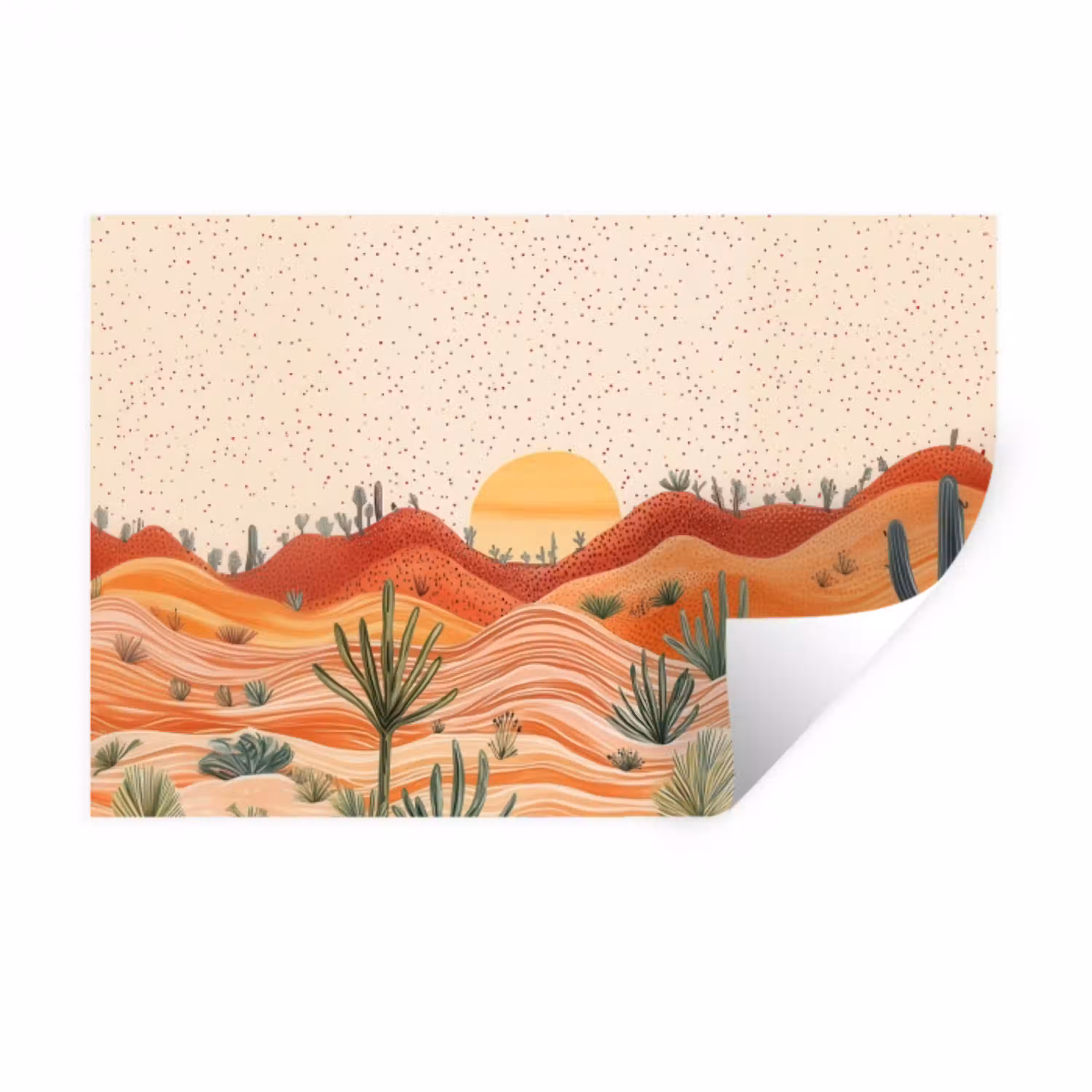 Landschap - Heuvels - Zonsondergang Muursticker klein -3d