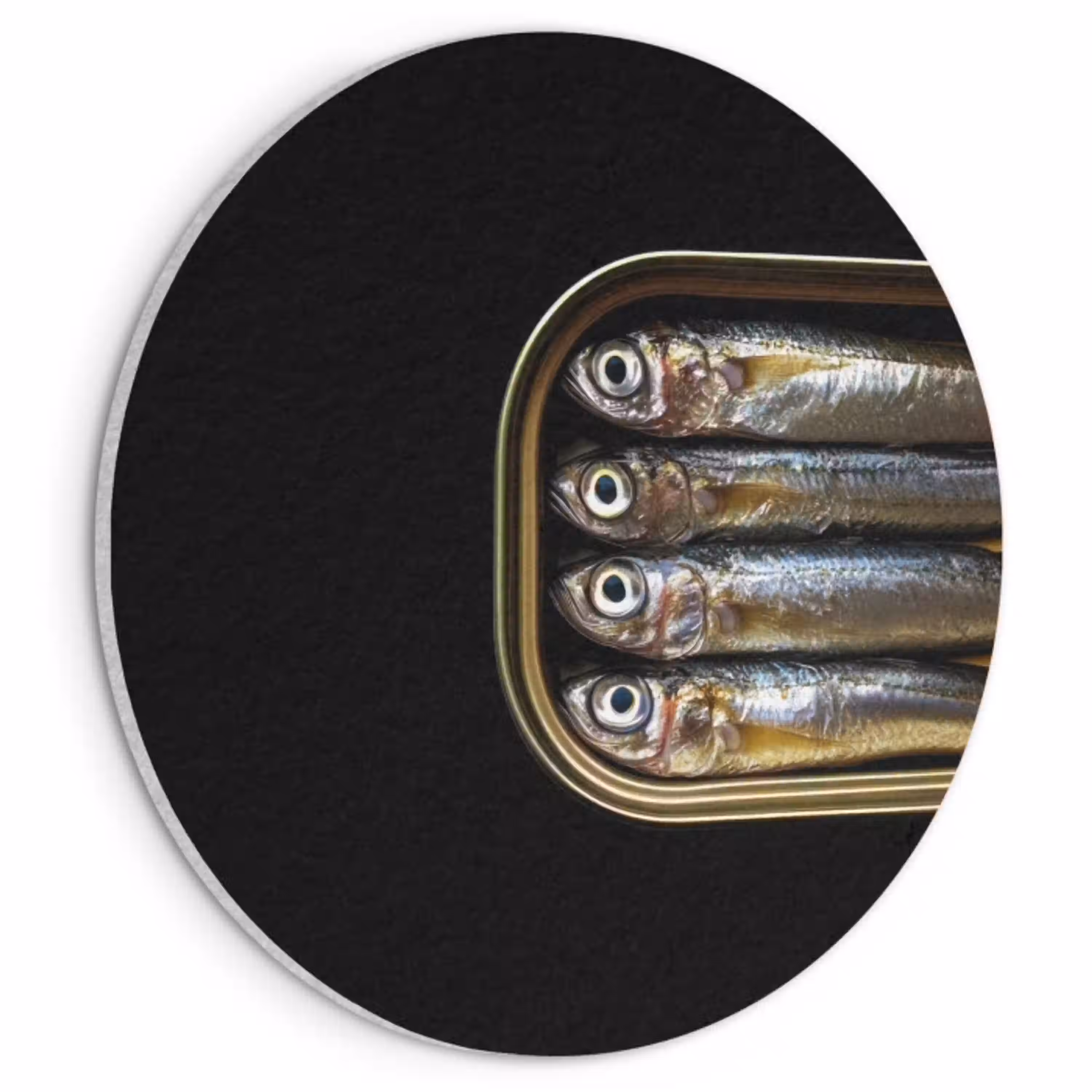 Sardines - Blik - Zwart - Vissen Akoestische PET Vilt - Rond klein -3d