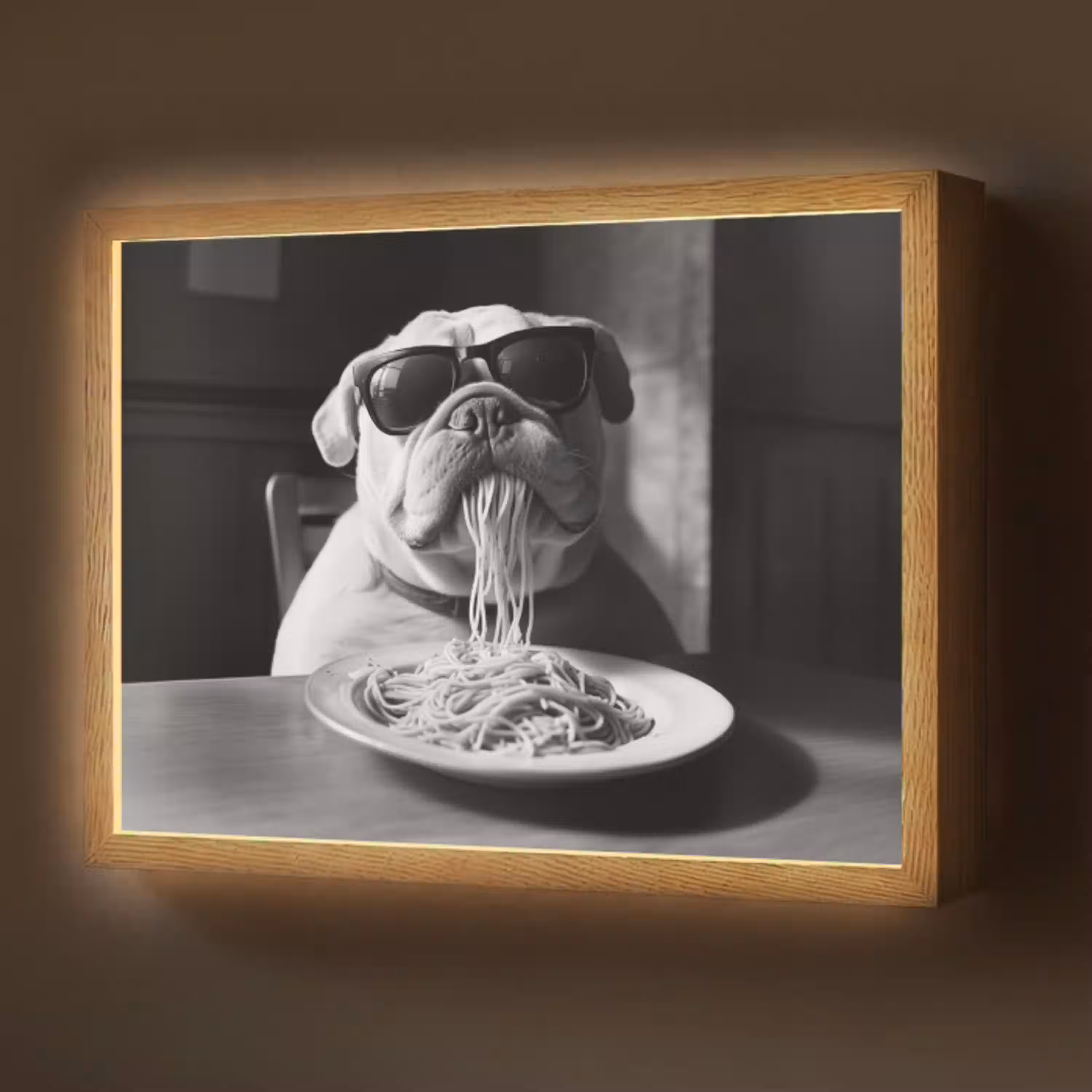 Hond - Bulldog - Pasta - Bril - Stoer - Dieren Light Box met batterij (Wandlamp) middel -z3d_website