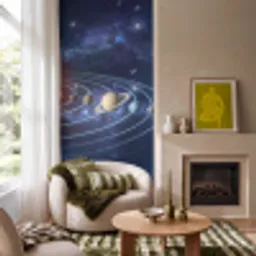 Ruimte - Zonnestelsel - Blauw Behang Vinyl klein -sfeer2