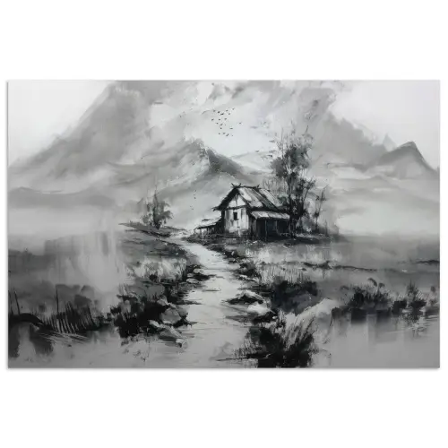 Hut - Grijs - Bergen - Mistig poster papier klein -3d