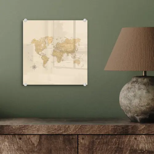 Wereldkaart - Realistisch - Beige plexiglas 5mm klein -sfeer3