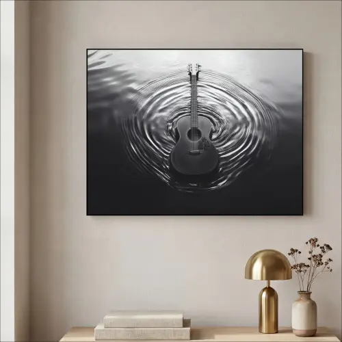 Gitaar - Hout - Water Textielframe zwart klein -sfeer2