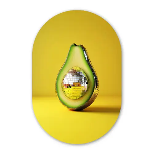 Avocado - Discobal - Geel - Glitter Wandcirkel Ovaal Glas middel -3d