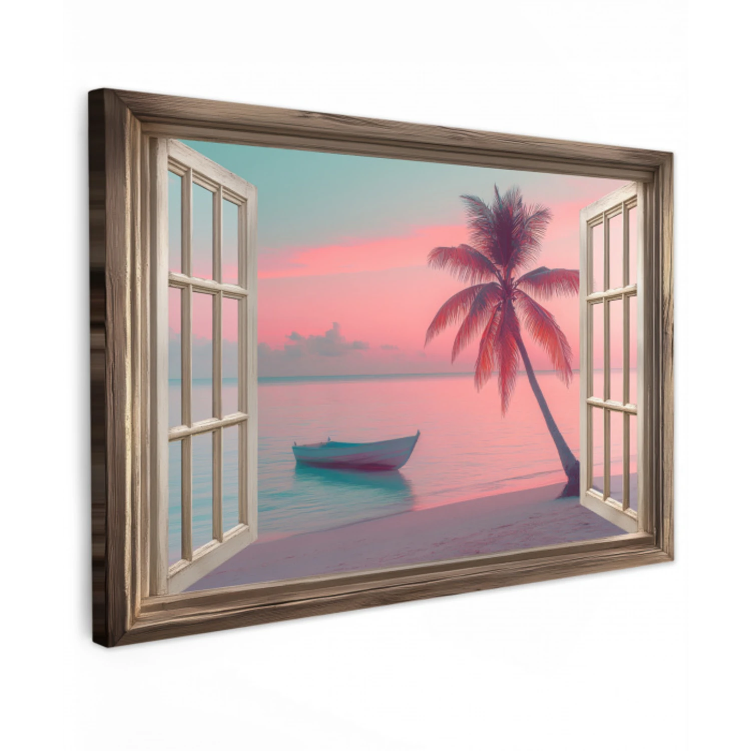 Doorkijk - Strand - Palmboom - Tropisch Tuinposter op houten frame 2 cm dik klein -3d