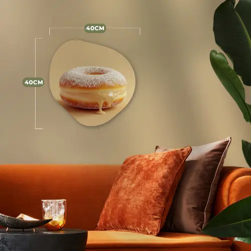 Donut - Romig - Poedersuiker - Beige Wandcirkel Organisch Forex 3mm klein -sfeer3