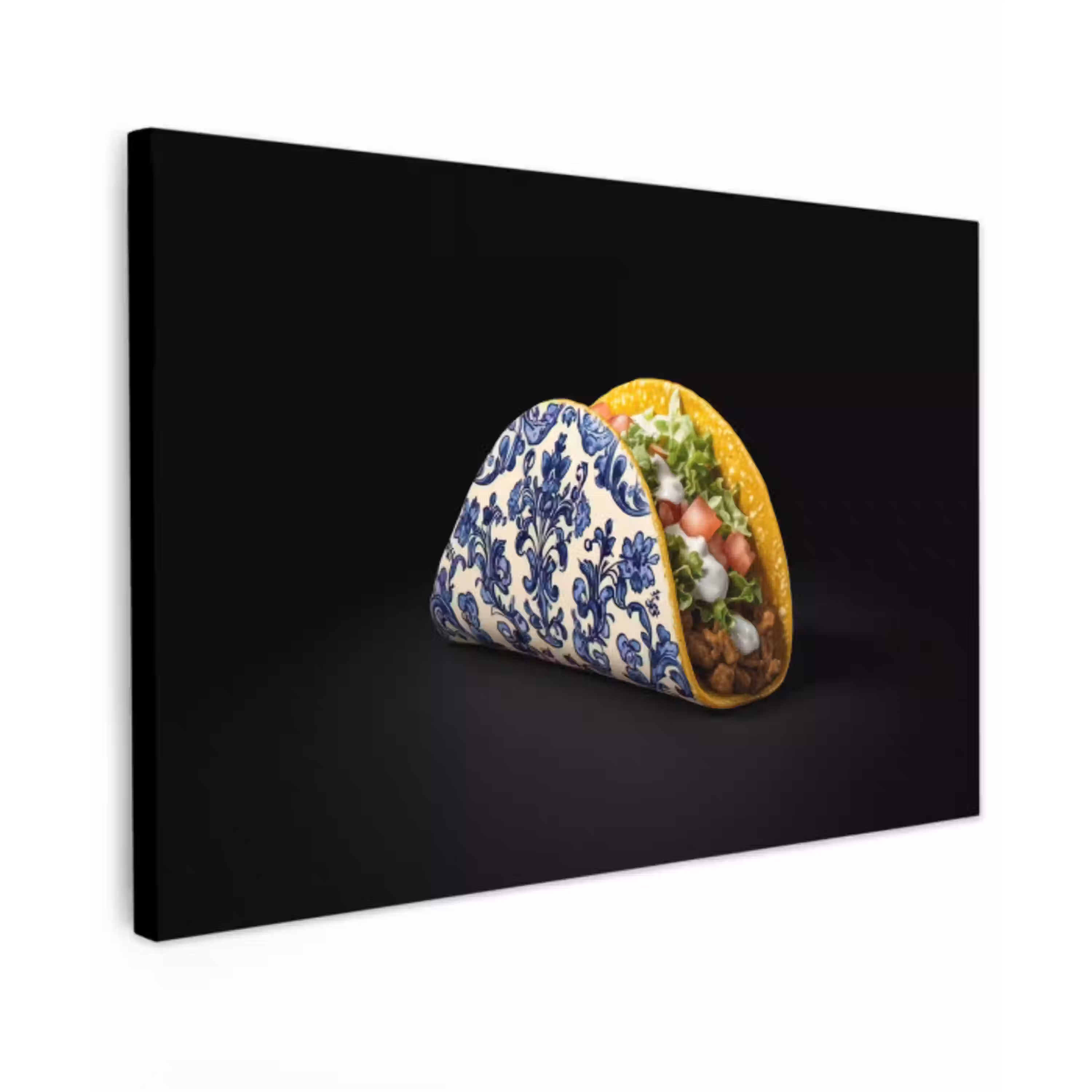 Taco - Vlees - Salade - Delftsblauw - Motief canvas 2cm klein -z3d