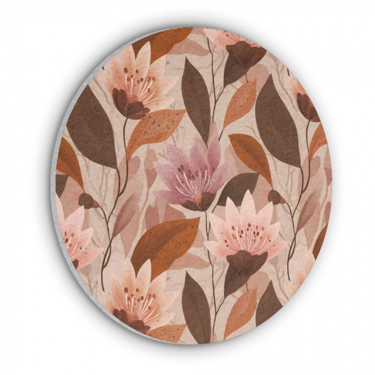 Bloemen - Bladeren - Bruin Akoestische PET Vilt - Rond klein 838 -3d