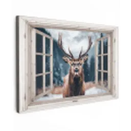 Hert - Dieren - Landschap - Winter - Sneeuw - Doorkijk - Natuur Tuinposter op houten frame 2 cm dik klein -3d