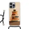 Boeken - Toren - Koffie - Beige Hoesje iPhone 16 Pro Max met koord klein -3d
