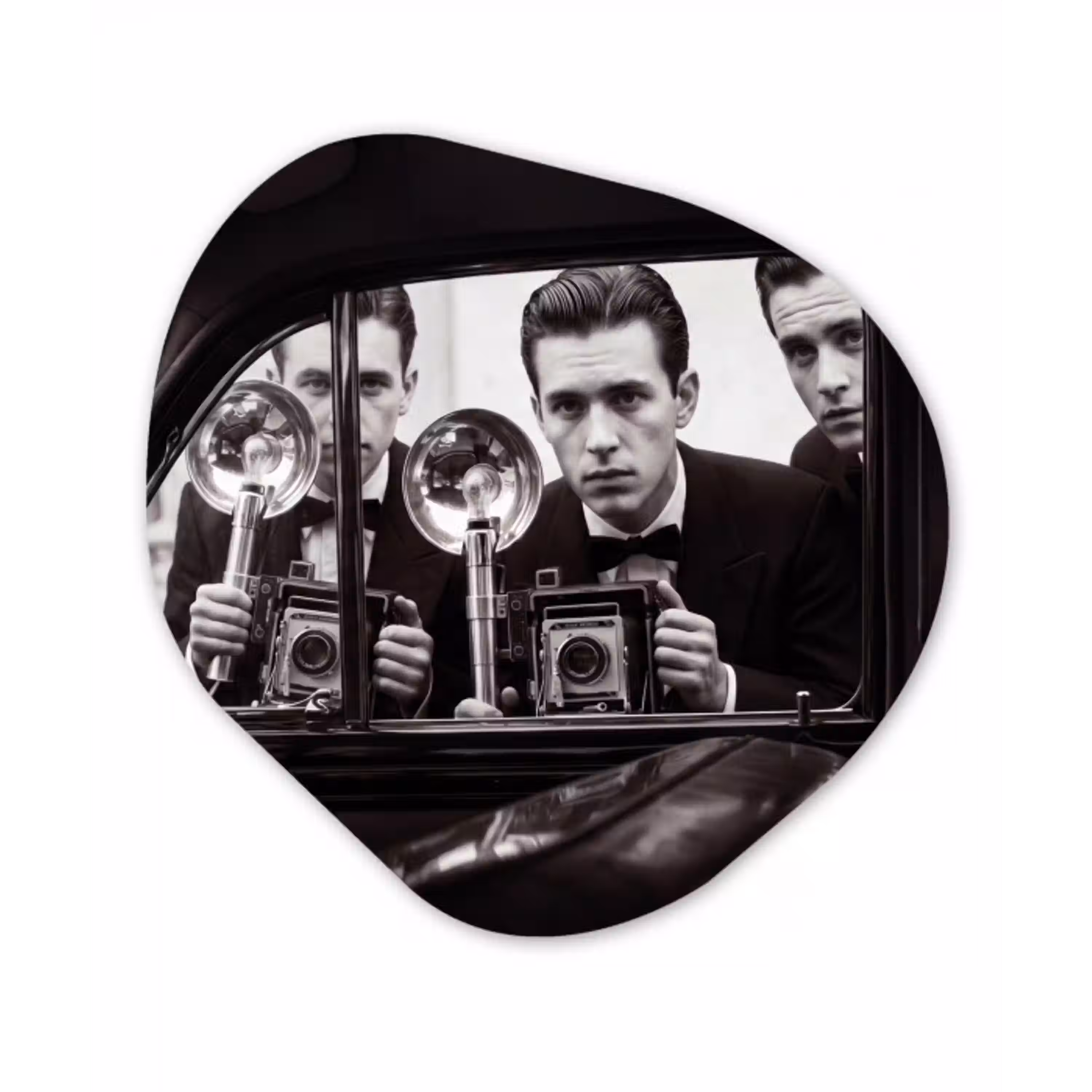 Fotograaf - Camera - Vintage - Journalistiek - Zwart-wit Wandcirkel Organisch Forex 3mm klein -3d