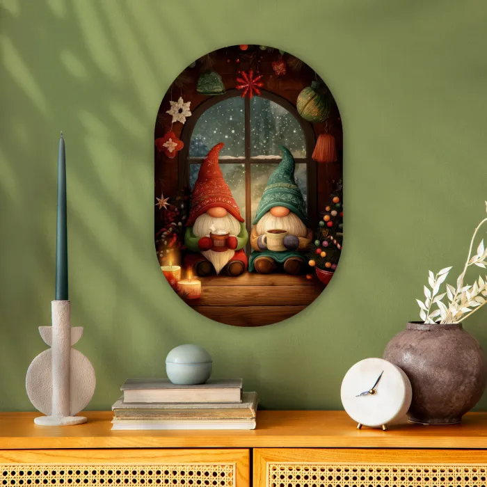 Gnooms - Kerst - Raam - Kleurrijk Wandcirkel Ovaal Forex klein -sfeer2