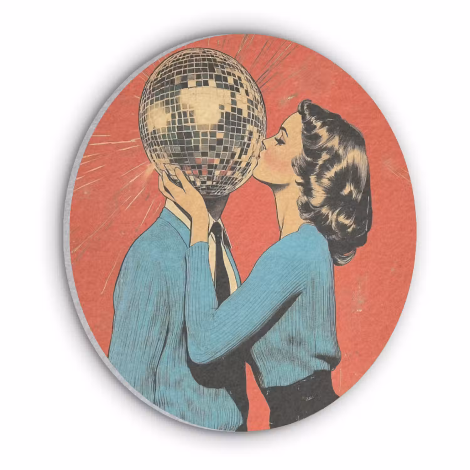 Akoestisch schilderij rond - Vrouw - Retro - Discobal - Kus