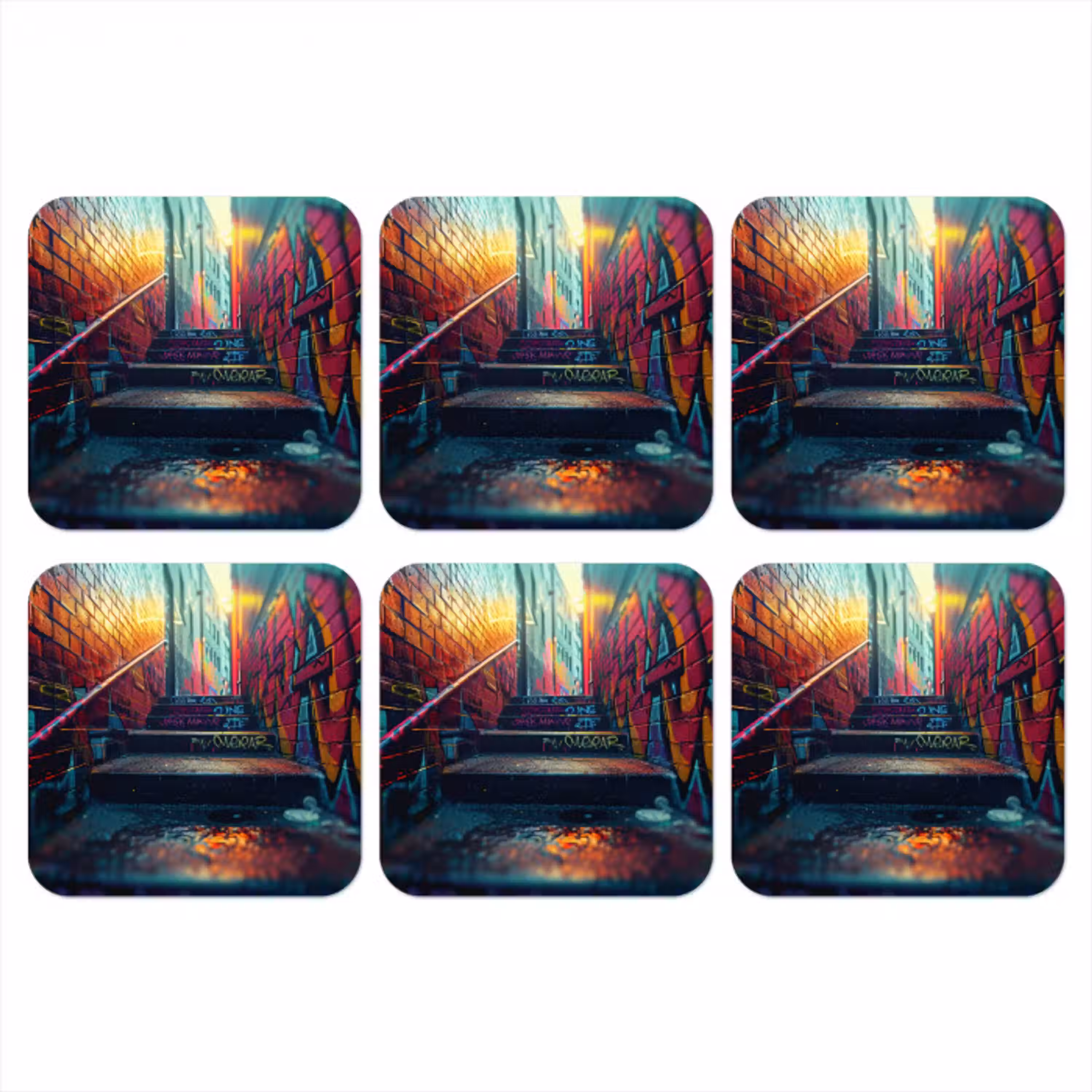 Architectuur - Neon - Trap - Graffiti onderzetter kurk middel -3d
