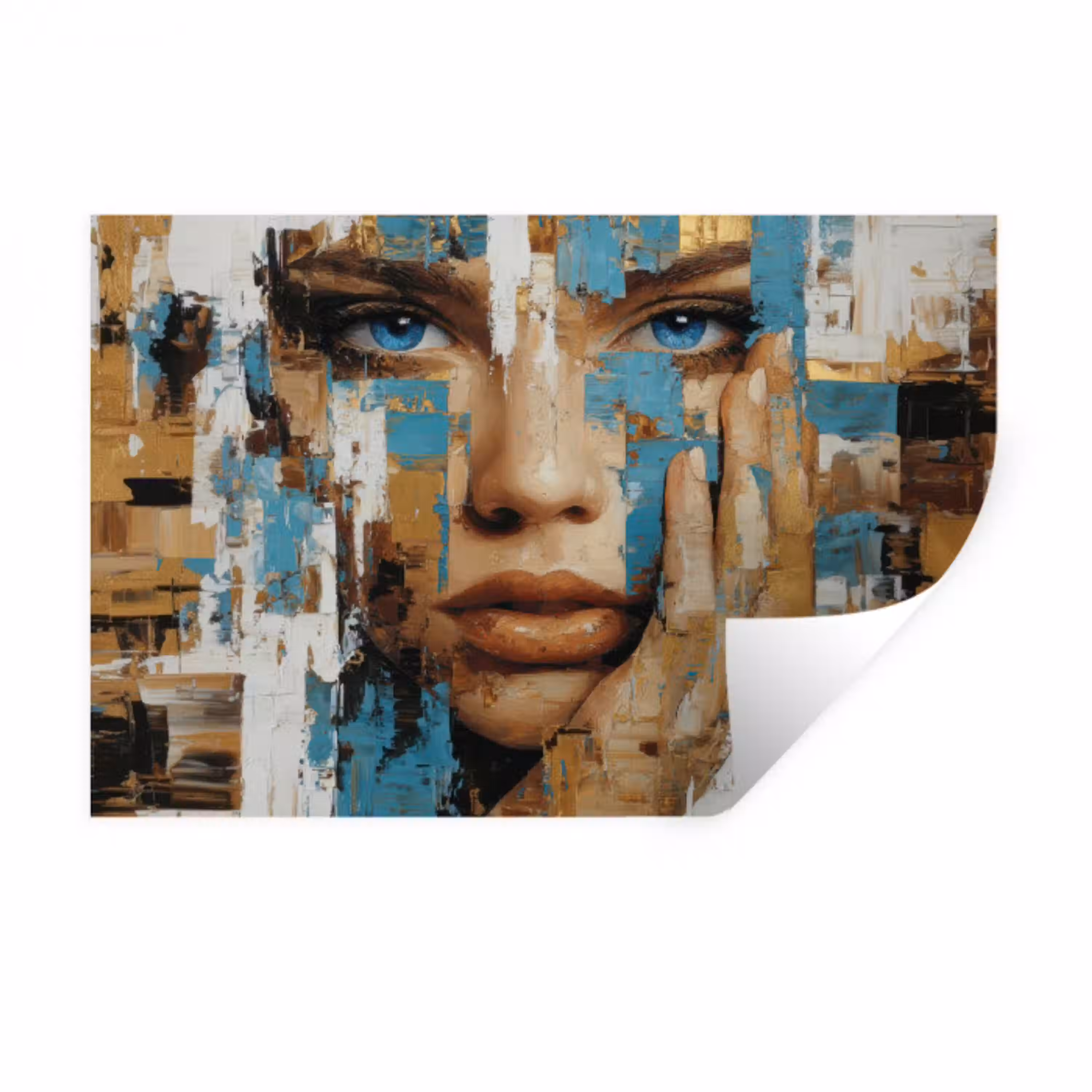 Abstract - Penseelstreken - Blauw - Gezicht Muursticker klein -3d