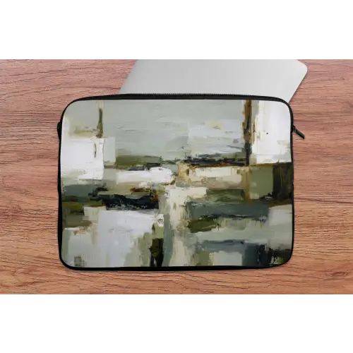 Penseelstreken - Groen - Abstract - Japandi laptophoes neopreen klein -tafel