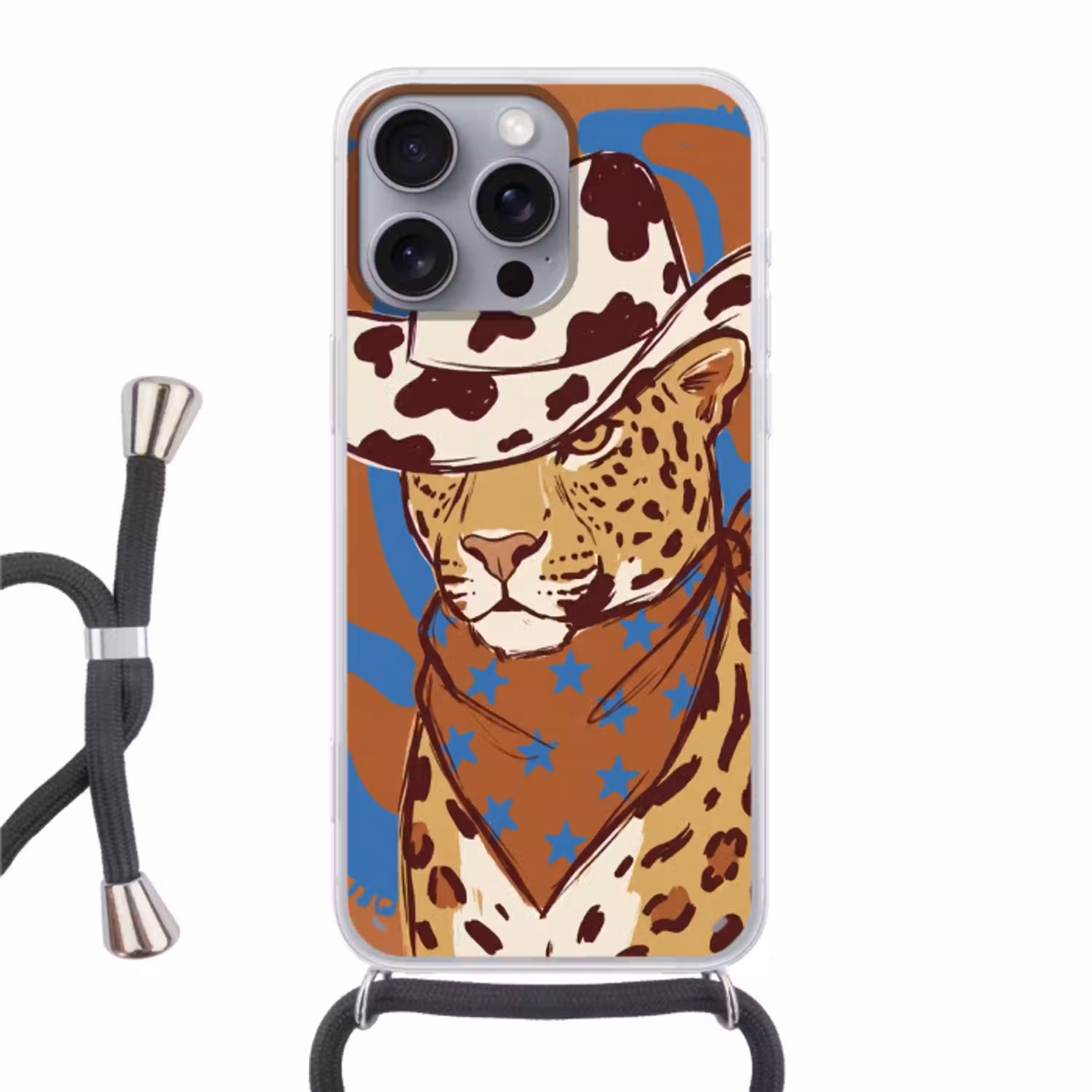 Dieren - Cowboyhoed - Modern - Illustratie - Bruin Hoesje iPhone 16 Pro Max met koord klein -3d