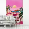 Stad - Roze - Palmbomen fotobehang vinyl groot -woonkamer