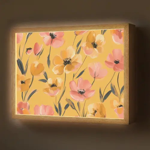 Bloemen - Geschilderd - Geel Light Box met batterij (Wandlamp) middel -z3d_website