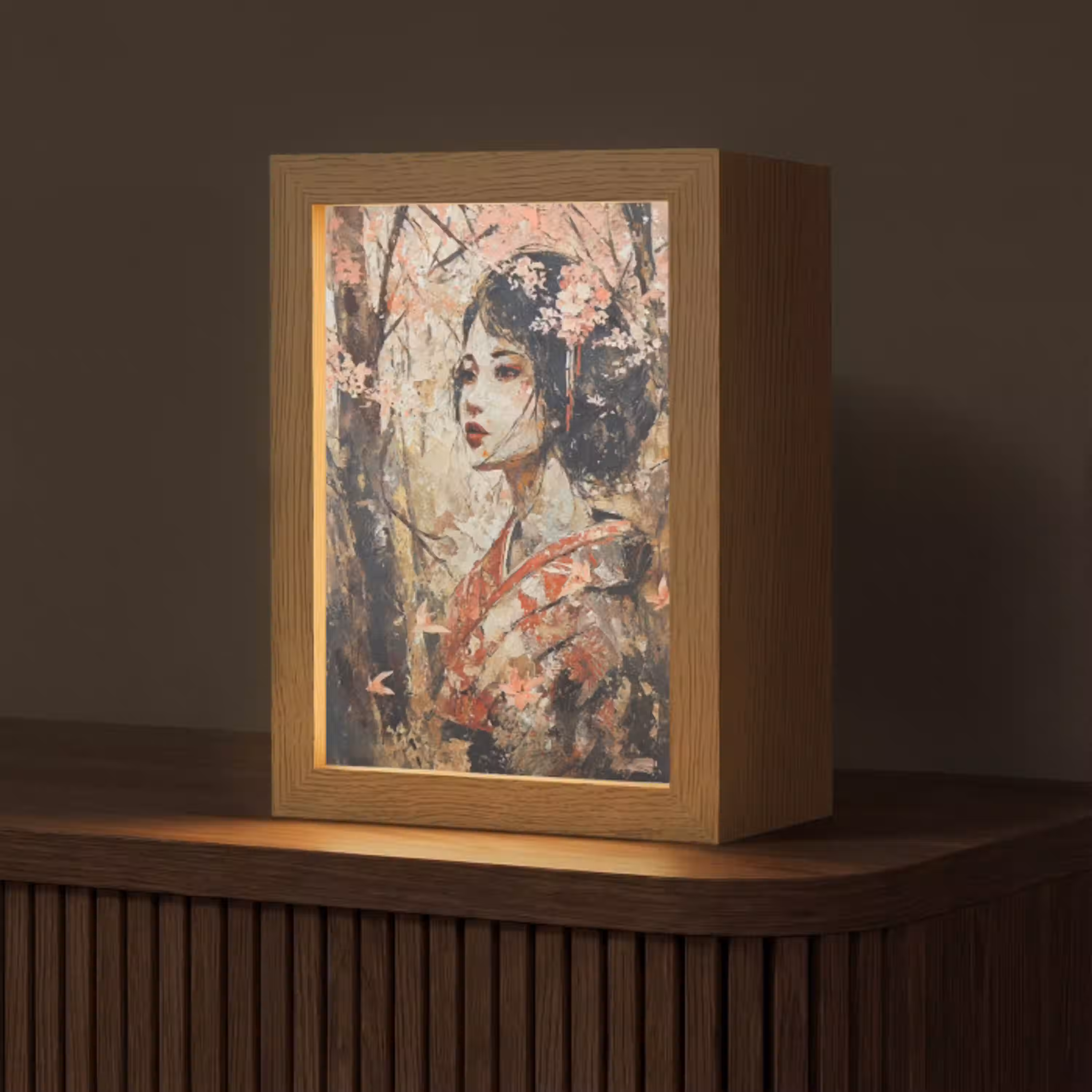 Kimono - Vrouw - kersenbomen Light Box met kabel (Tafellamp) klein -z3d_website
