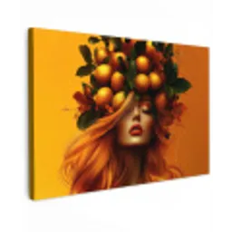 Vrouw - Citroenen - Bloesem - Geel Tuinposter op houten frame 2 cm dik klein -3d