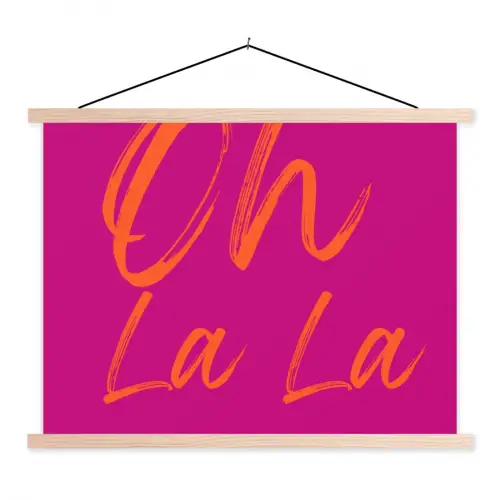Oh la la - Oranje - Roze textielposter latten blank klein -3d