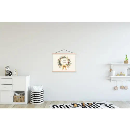 Kerstkrans - Kerst - Goud - Beige textielposter latten blank klein -kinderkamer