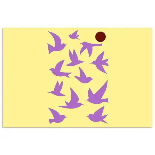 Vogels - Cirkel - Geel - Beweging poster papier klein -3d