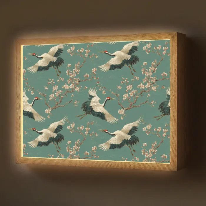 Kersenbloesem - Kraamvogels - Groen Light Box met batterij (Wandlamp) middel 907 -z3d_website