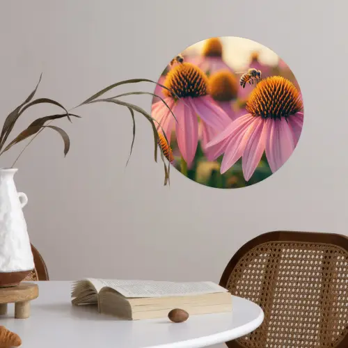 Bloemen - Paars - Bijen Wandcirkel behangsticker klein -sfeer3