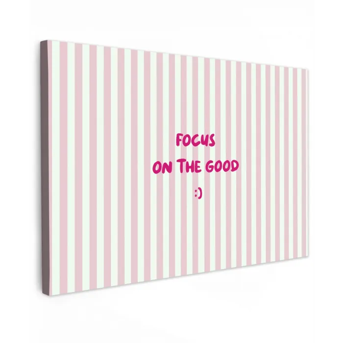 Focus on the good - Strepen - Roze - Smiley canvas 2cm klein -z3d