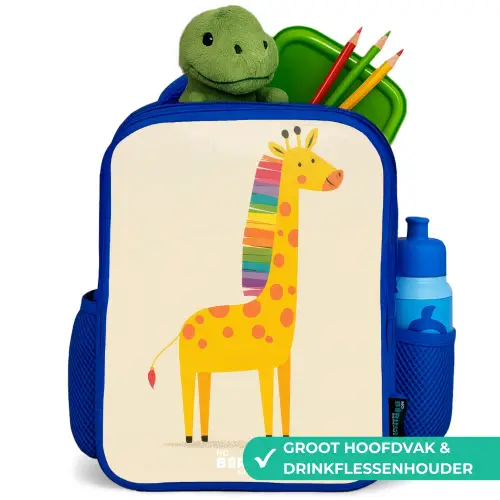 Giraffe - Dier - Kleurrijk Kinderrugzak - Blauw middel -inhoud_NL