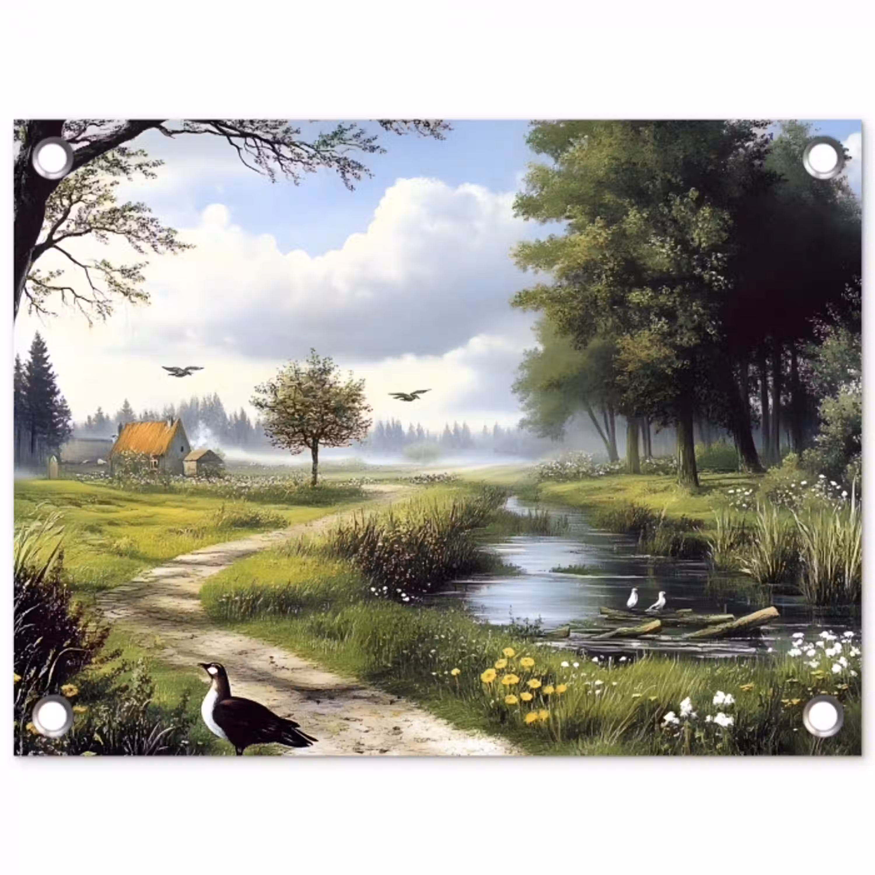Zandpad - Groen landschap - Water tuinposter los doek klein -3d