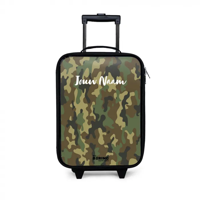 Groene camouflage met zandkleur Kinderkoffer - Zwart klein -3d
