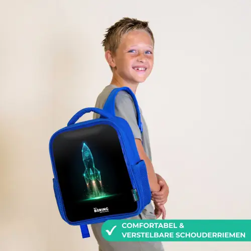 Lancerende raket in neonstijl Kinderrugzak - Blauw middel -sfeer3_NL