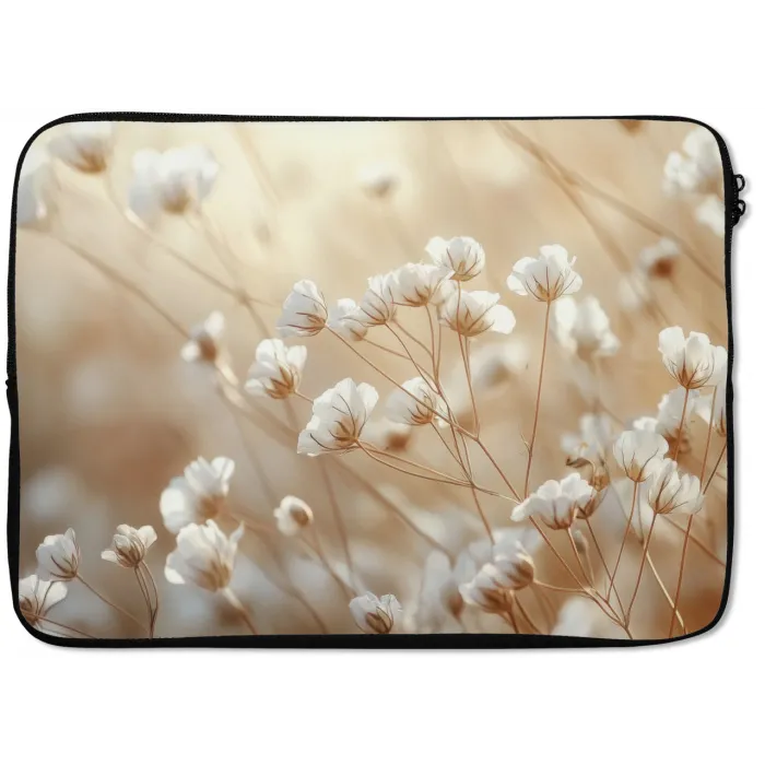 Wilde - Bloemen - Wit laptophoes neopreen klein -zkaufland3dotto