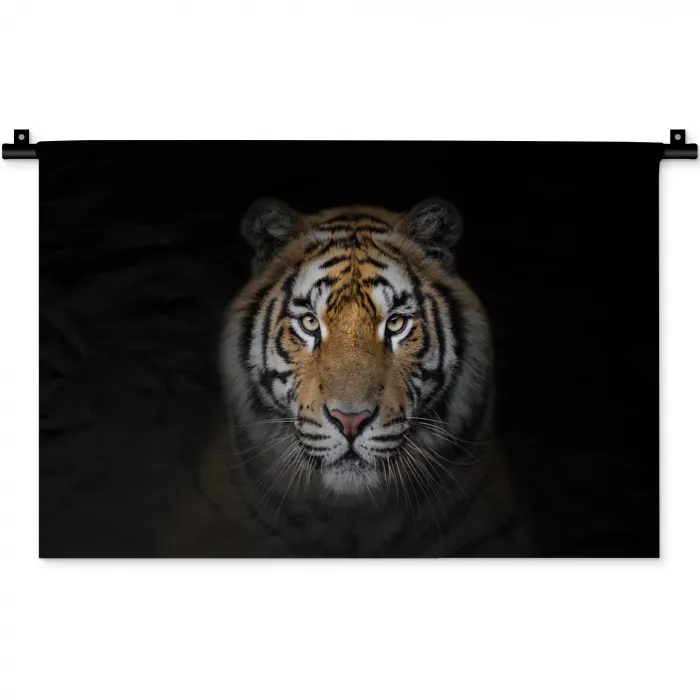 Tijger - Wilde dieren - Portret - Zwart - Dieren Wandkleed katoen klein -zz3d