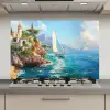 Zeilboot - Rotsen - Kust - Huizen keuken achterwand spatscherm klein -3d_website